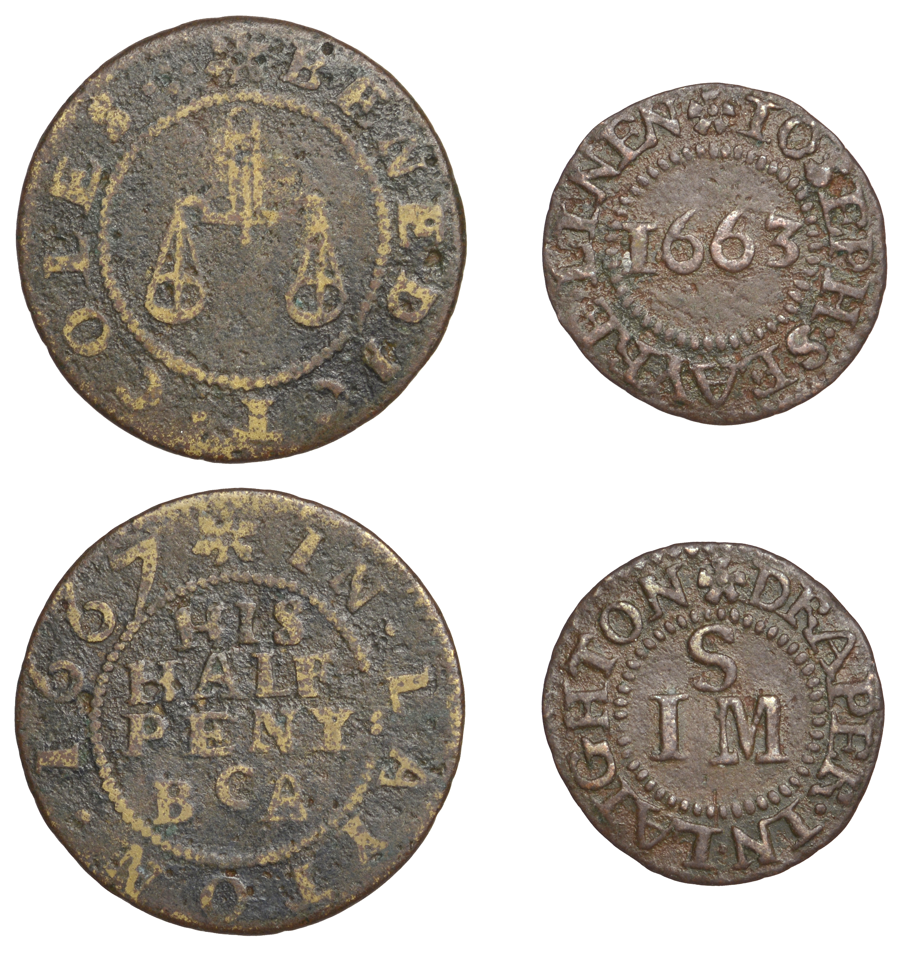 Leighton Buzzard, Benedict Coles, Halfpenny, 1667, 1.98g/12h (GO 62; N 823; BW. 62); Joseph...