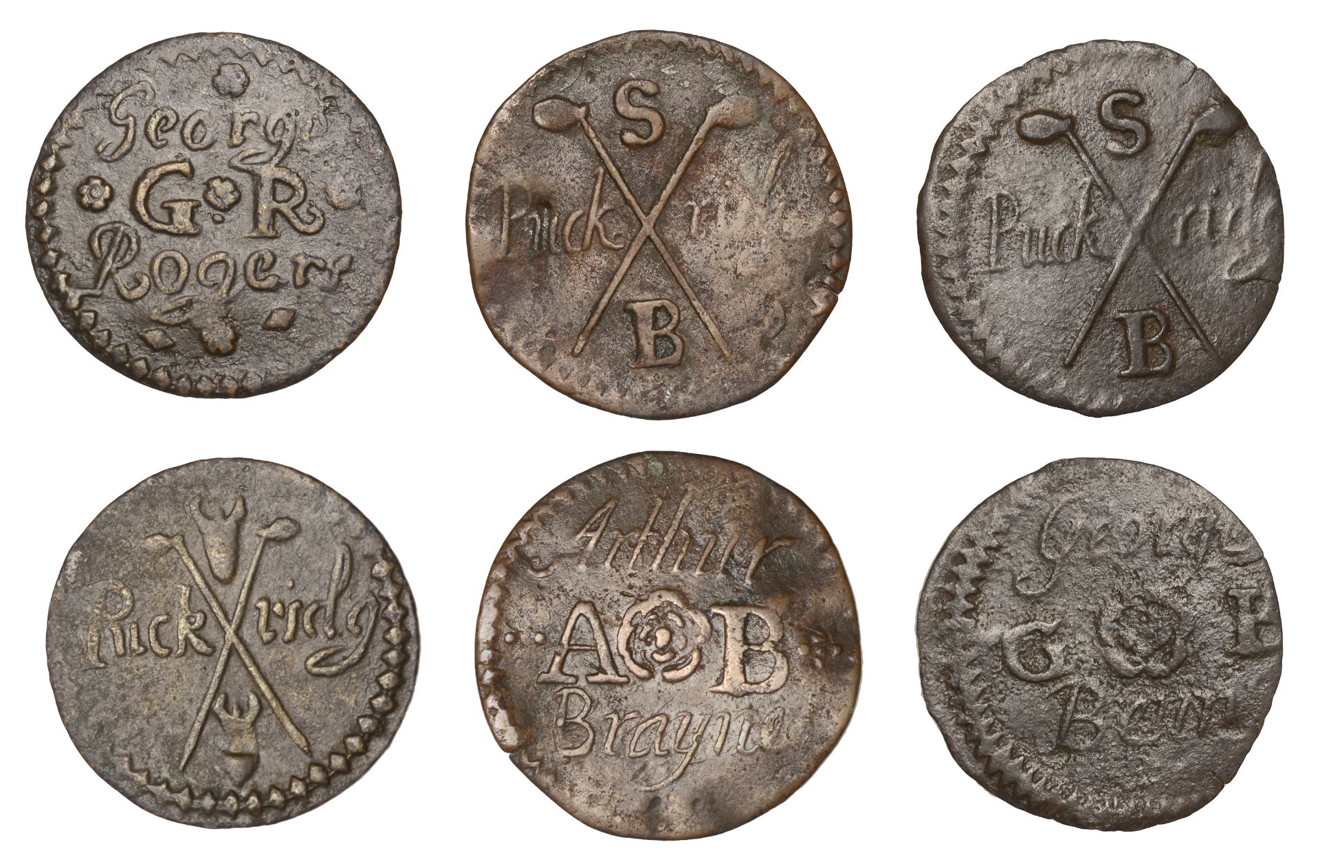 Puckeridge, George Benn, Farthing, 0.54g/6h (N 2234; BW. 151); Arthur Brayne, Farthing, 1.09...