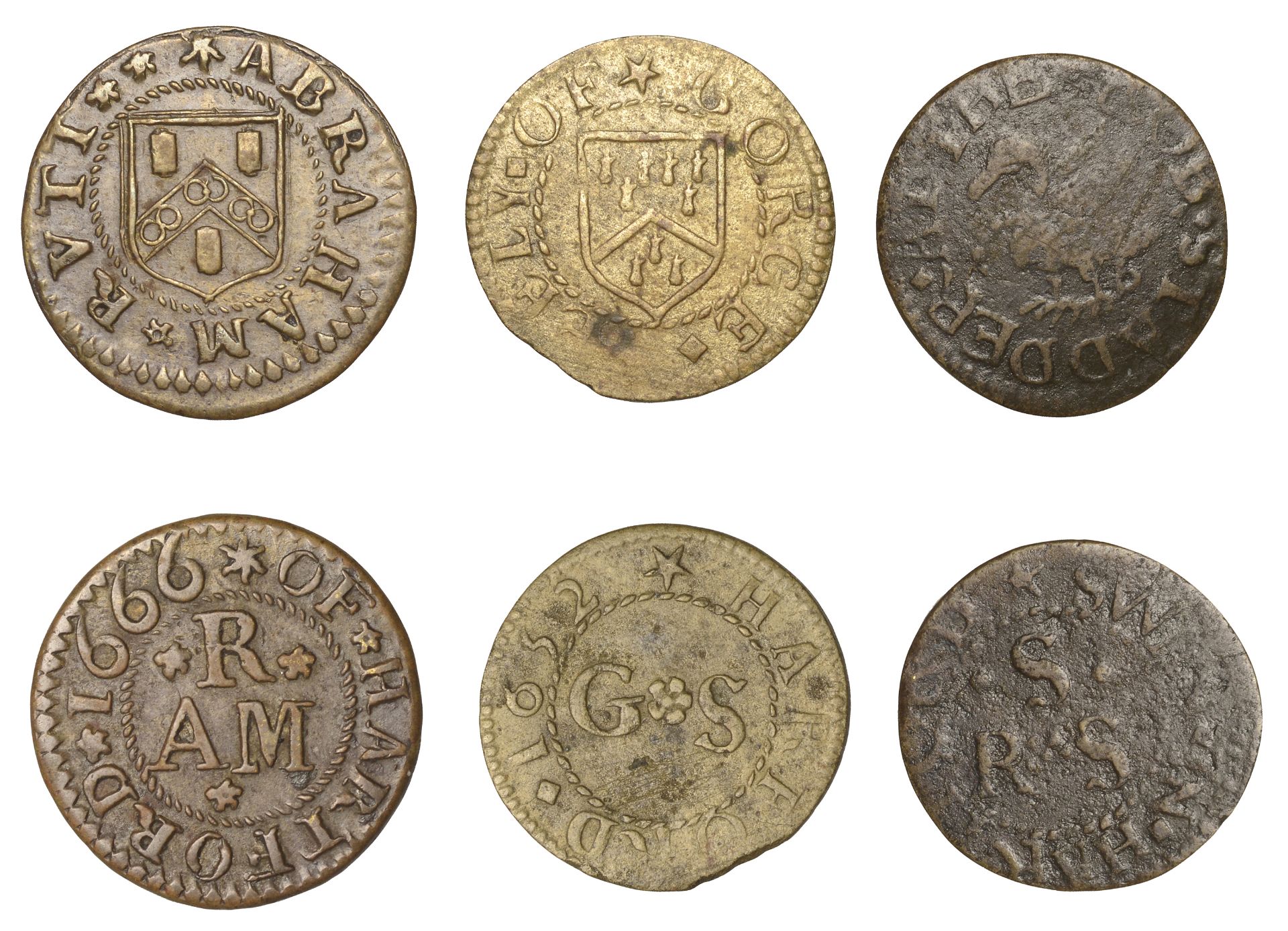 Hertford, Abraham Rutt, Farthing, 1666, 1.44g/12h (N 2206; BW. 107); Gorge Seely, Farthing,...