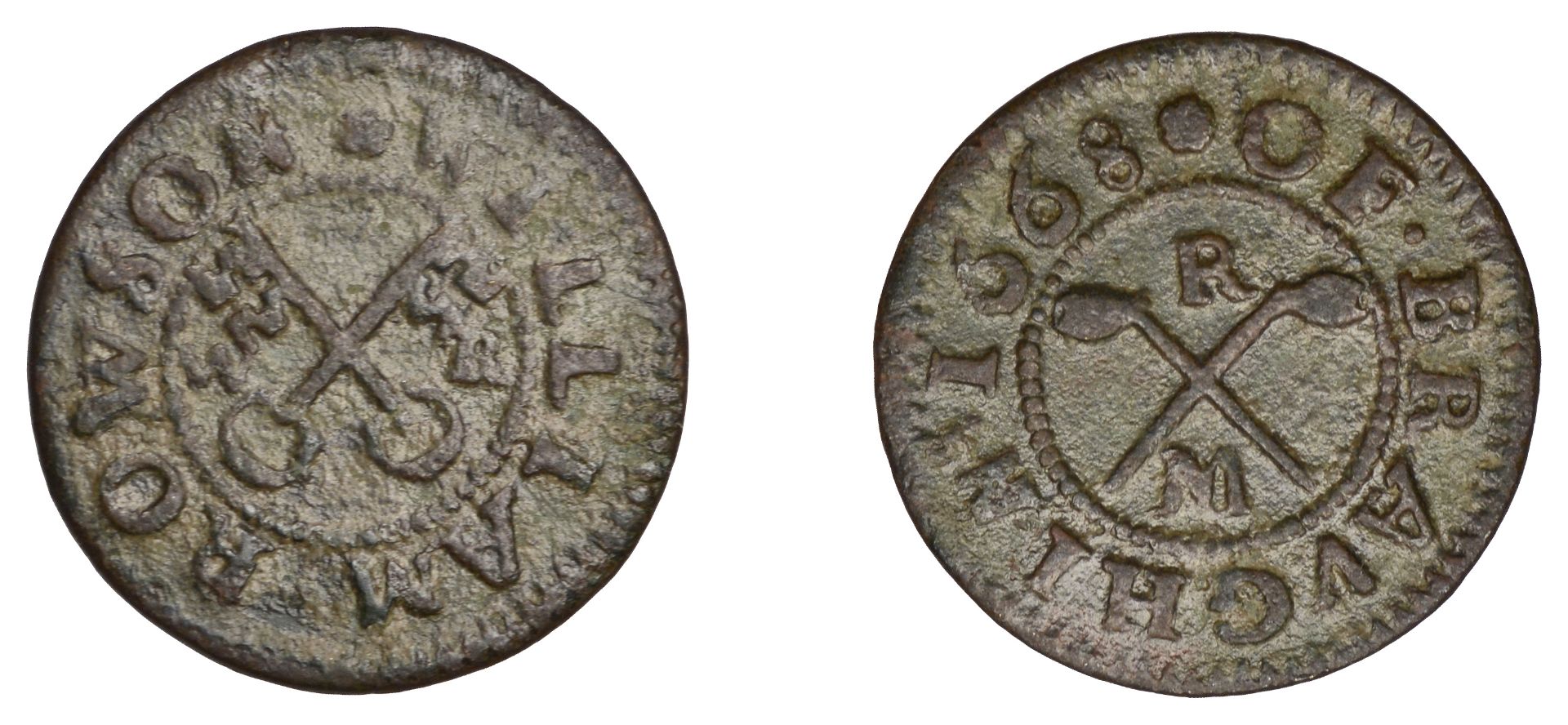 Braughing, William Rowson, Farthing, 1668, 1.22g/3h (N 2151; BW. 59). About very fine, green...