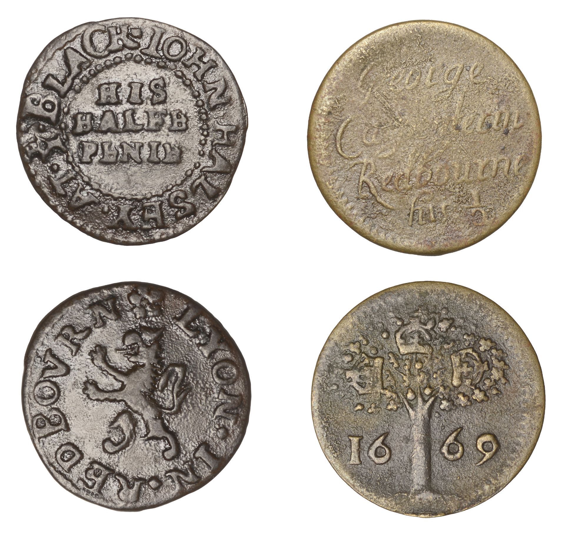 Redbourn, George Carpenter, Halfpenny, 1669, 1.24g/12h (N 2237; D 153A); John Halsey, Halfpe...