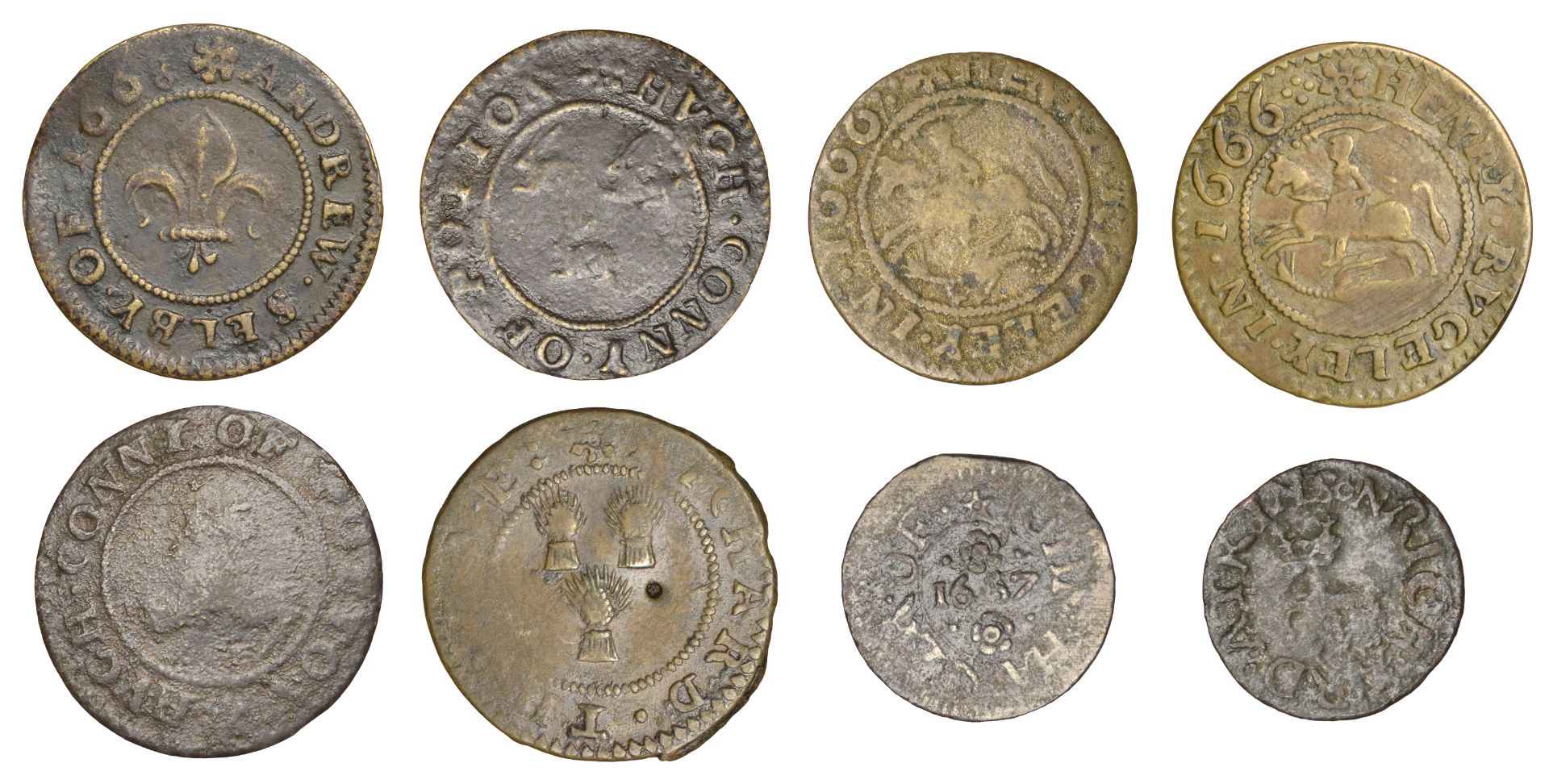 Potton, Richard Atkinson, Farthing, 1661, 0.88g/4h (GO 79; N 42; BW. 79); Hugh Conny, Halfpe...