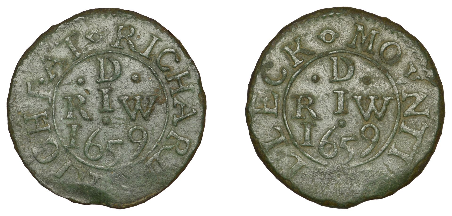 17th Century Tokens, Co LAOIS, Mountmellick, Richard Wright, Penny, 1659, 2.06g/12h (N â€“; Ma...