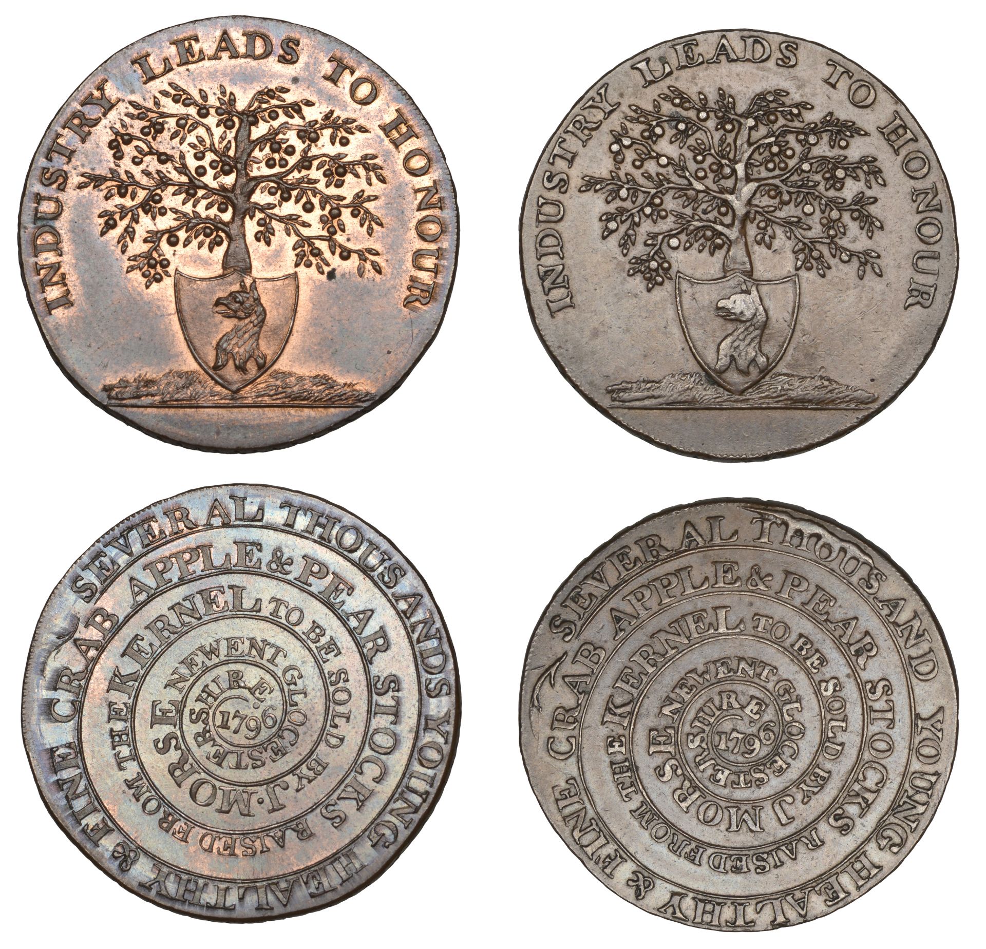 18th Century Tokens, GLOUCESTERSHIRE, Newent, John Morse, Halfpence, 1796 (2), 12.27g/12h (D...