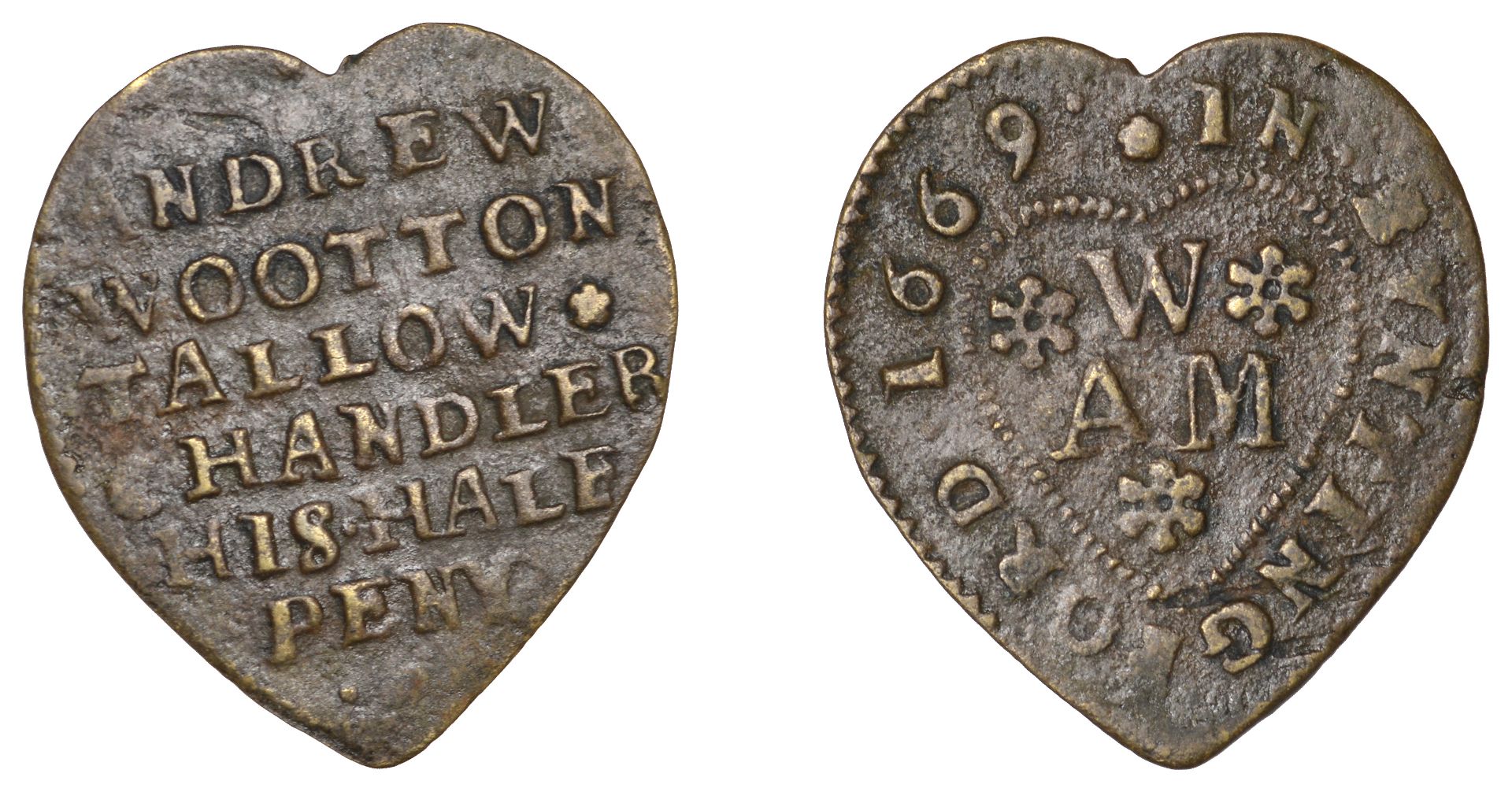 Buntingford, Andrew Wootton, heart-shaped Halfpenny, 1669, 1.08g/12h (N 2162b, this piece; B...