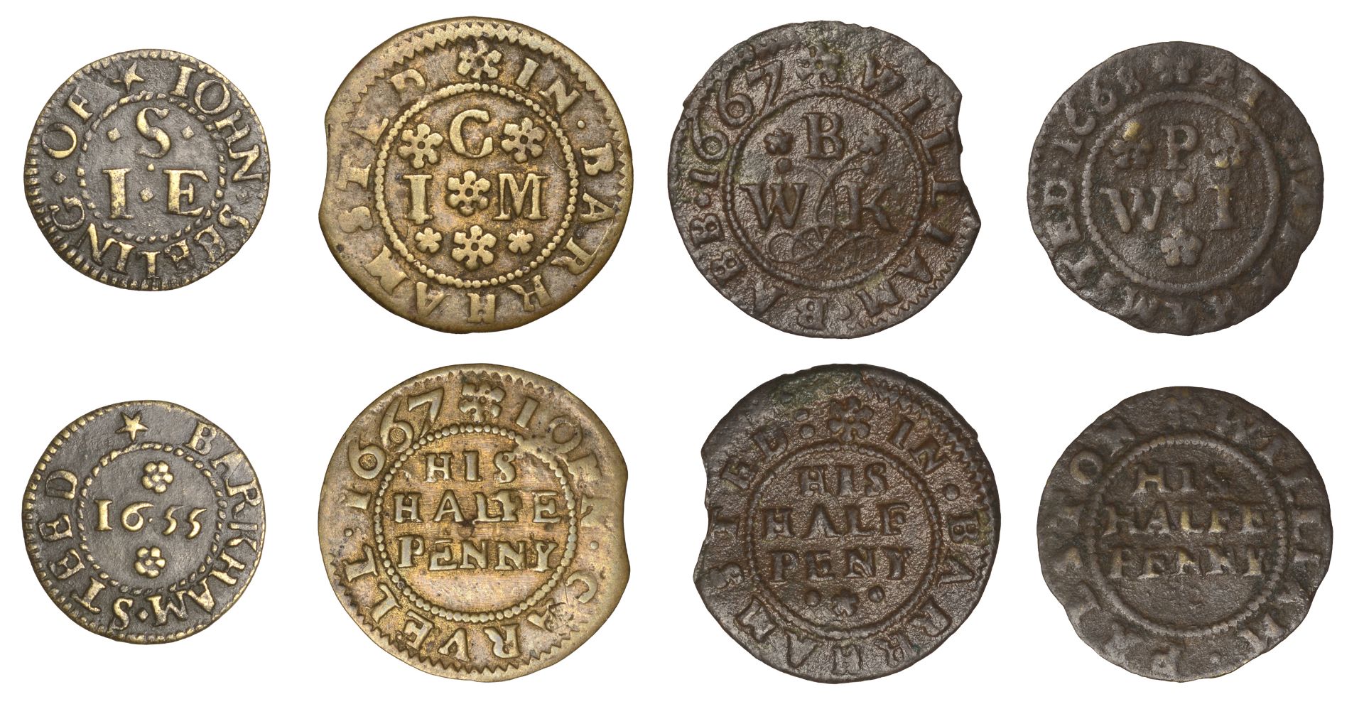 Berkhamsted, William Babb, Halfpenny, 1667, 1.44g/12h (N 2129; BW. 36); John Carvell, Halfpe...