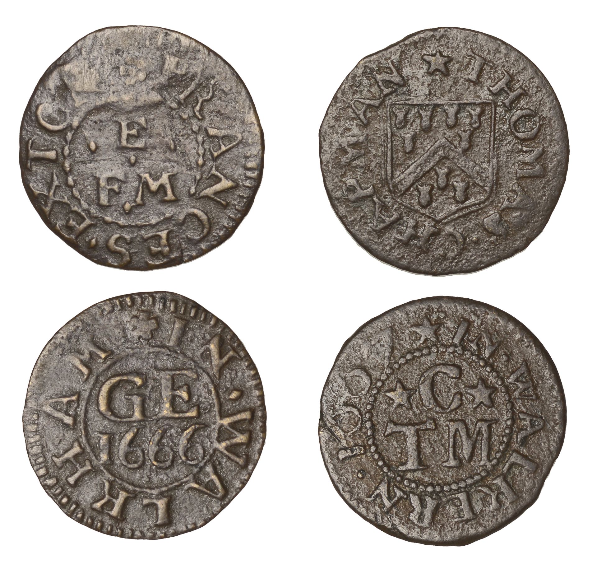 Walkern, Thomas Chapman, Farthing, 1667, 0.86g/9h (N 2283/1; BW. 199); Frances Exton, Farthi...