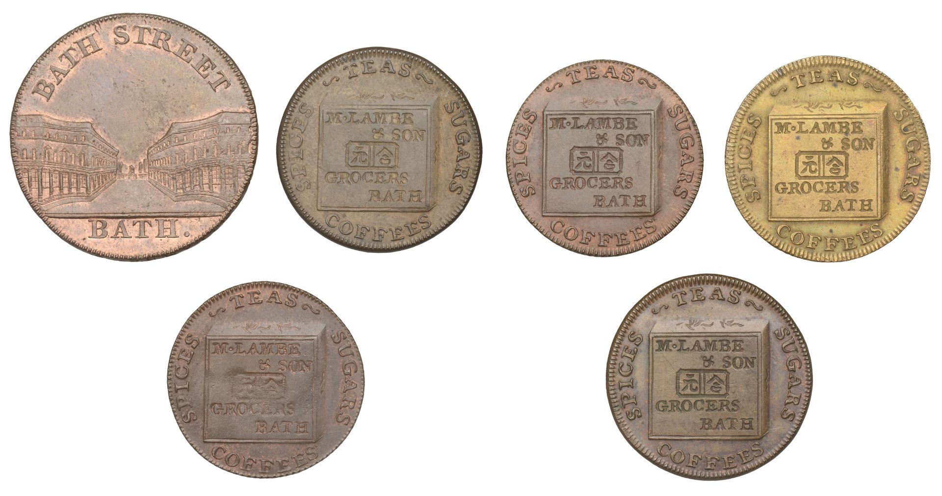 18th Century Tokens, SOMERSET, Bath, Mary Lambe & Son, Farthings (3), 1794, 4.49g/6h (DH 111...