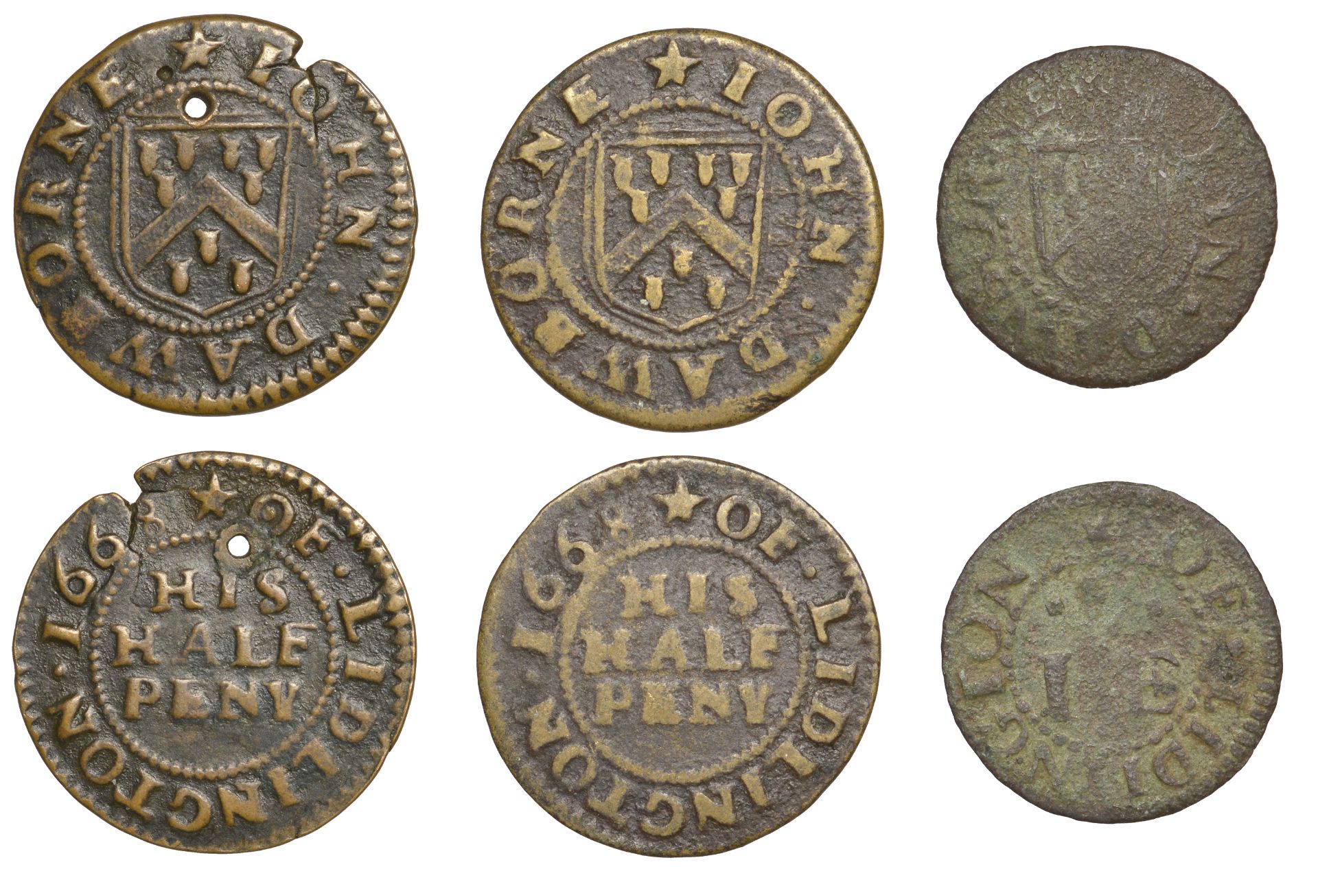 Lidlington, John Dawborne, Farthing, 0.64g/6h (GO 68; N 826; BW. 68), Halfpence (2), 1.98g/9...