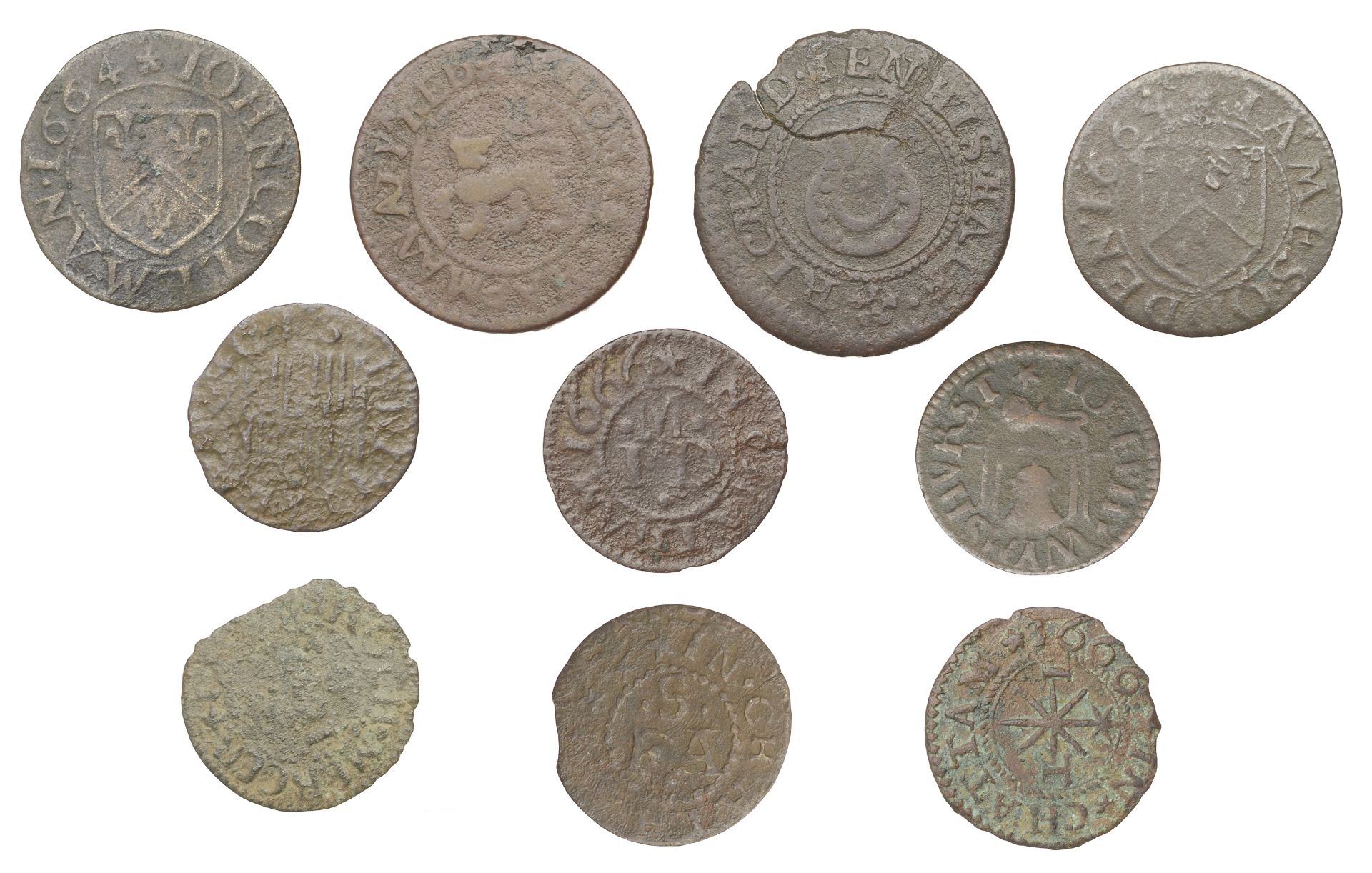 KENT, Charing Heath, Thomas Chapman, Halfpenny, 1666, 2.23g/12h (N 2436; BW. 85); Chatham, F...