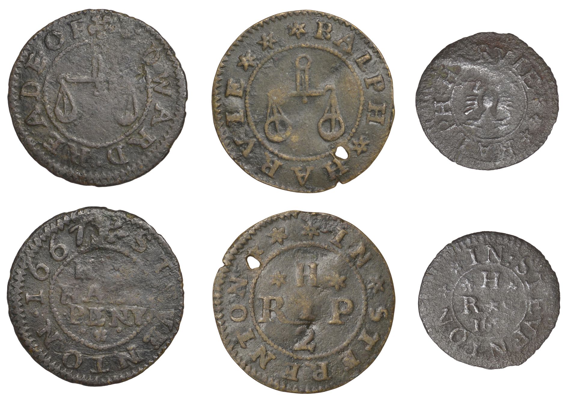 Steventon, Ralph Harvie, Farthing, 1657, 0.68g/12h (GO 93.2; N â€“; BW. 93), Halfpenny, 1.35g/...