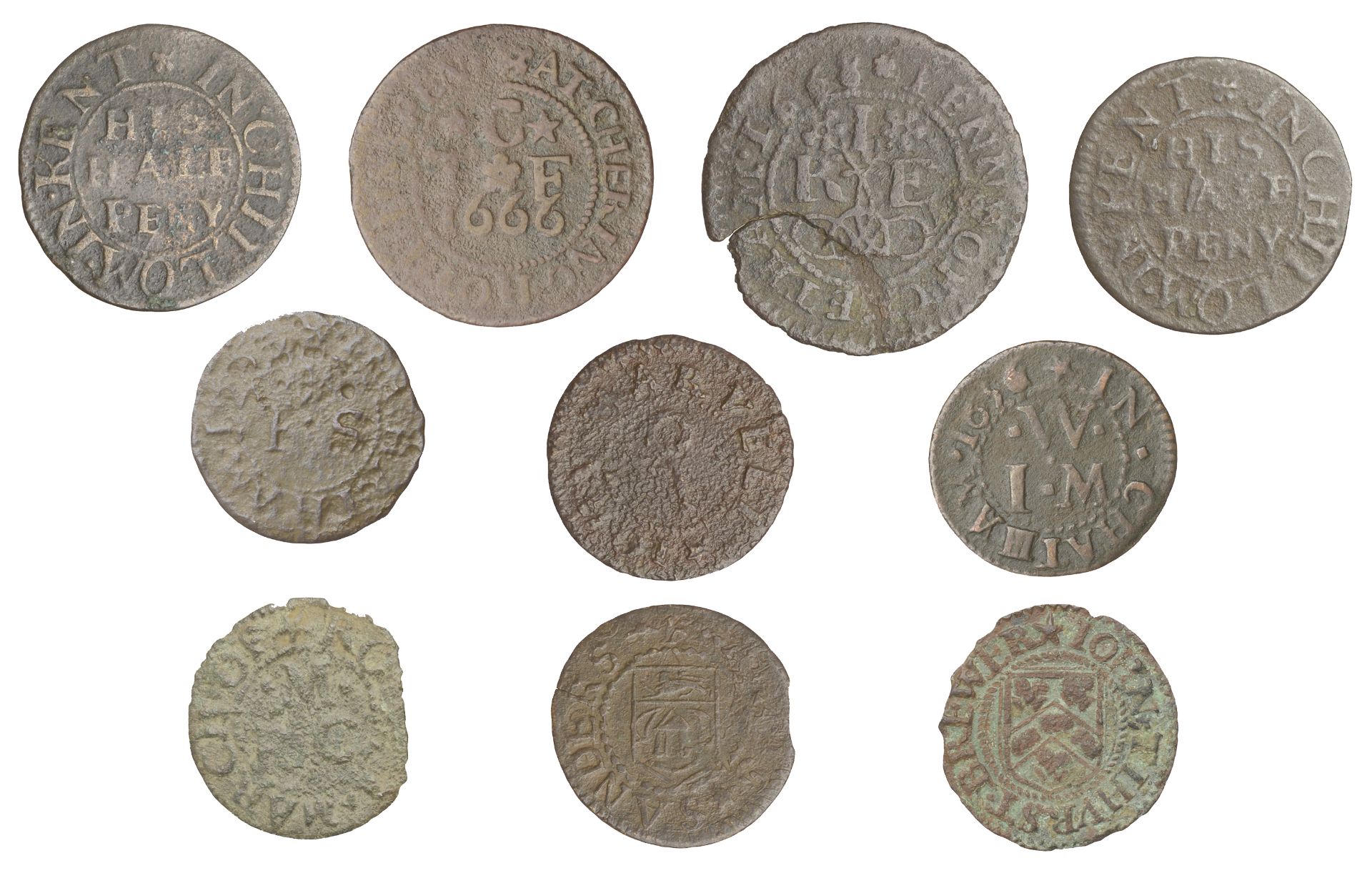 KENT, Charing Heath, Thomas Chapman, Halfpenny, 1666, 2.23g/12h (N 2436; BW. 85); Chatham, F... - Bild 2 aus 2