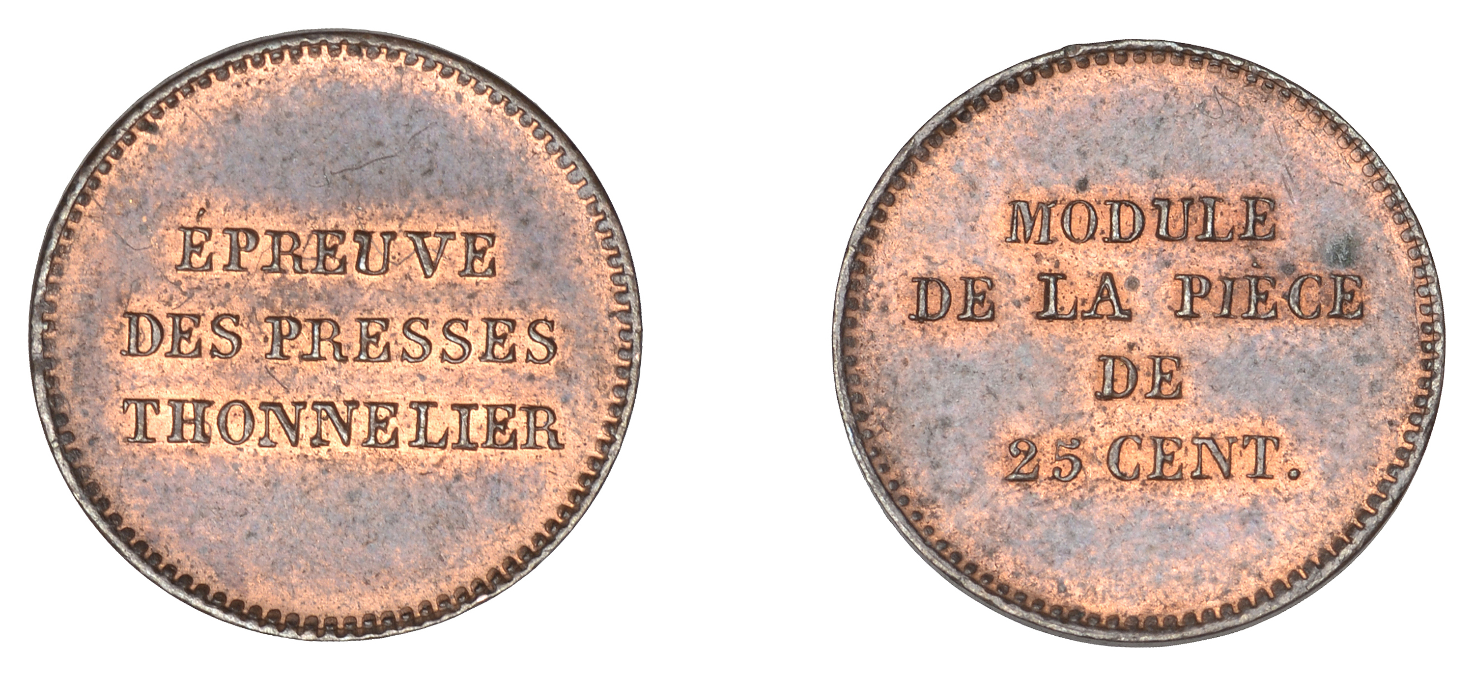 France, temp. Louis Philippe, Essai 25 Centimes, undated, by Thonnelier, copper, 15mm, 1.01g...