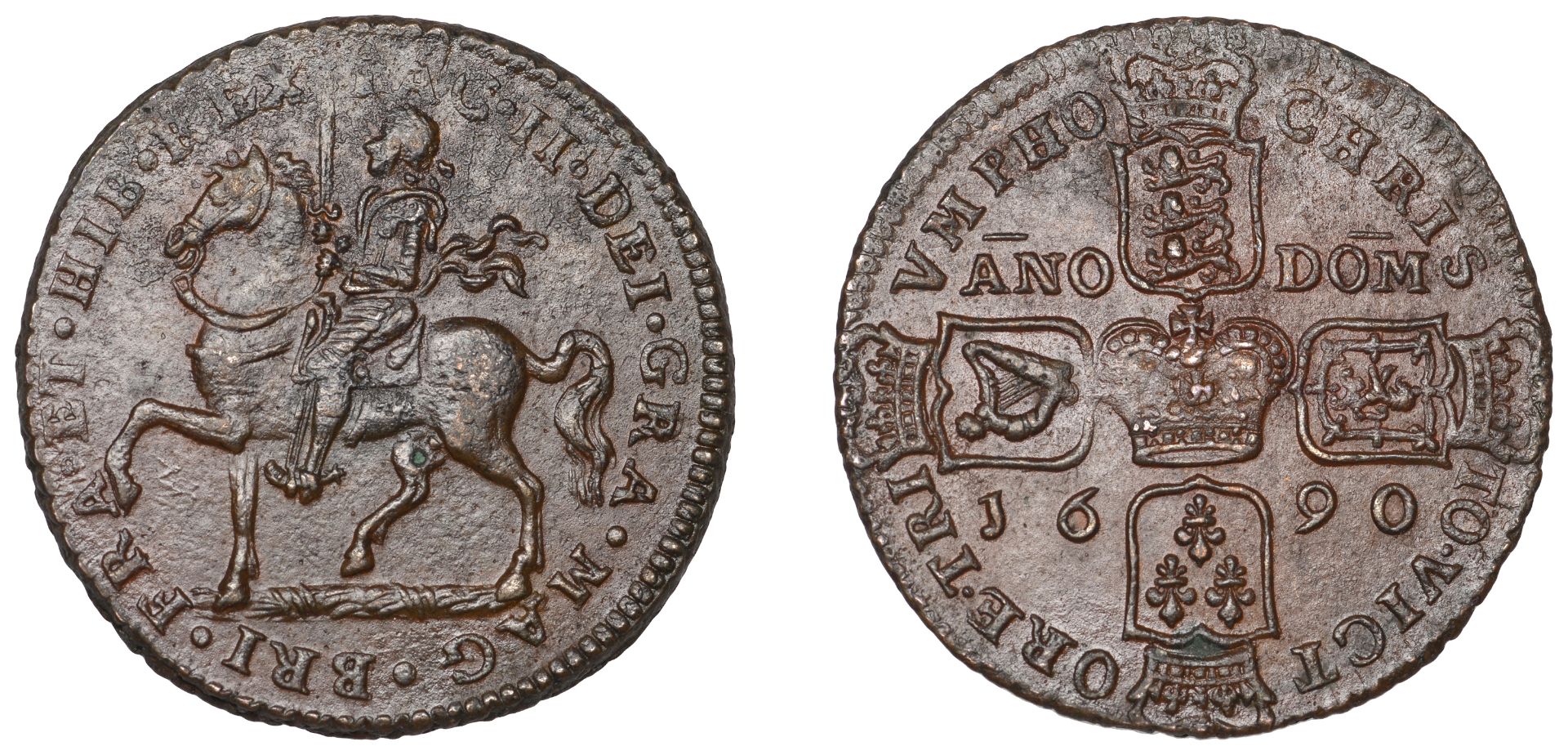 James II (1685-1691), Gunmoney coinage, Crown, 1690, horse 1, reads iac Â· ii Â·, 13.44g/12h (...
