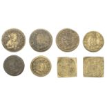 Coin weights: James I, Spur Ryal (W 396), Unites (2, W 483, 782), Double-Crown (W 806); Char...