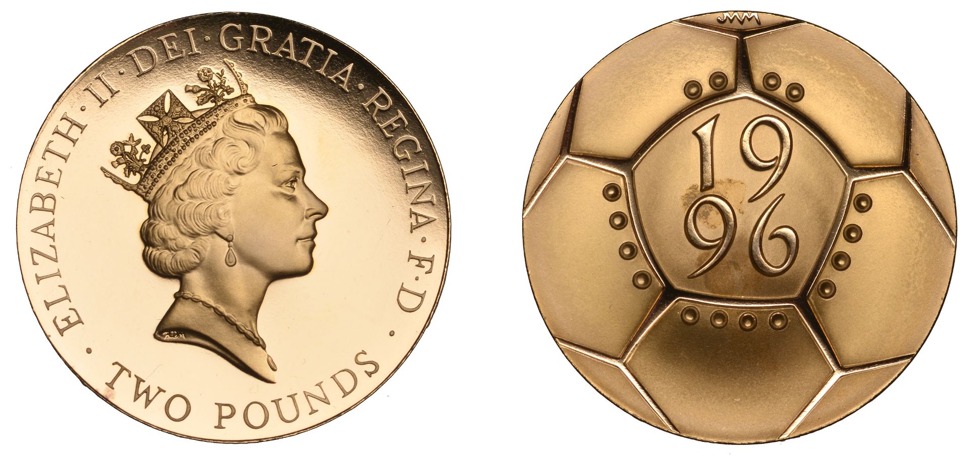 Elizabeth II (1952-2022), Decimal issues, Proof Two Pounds, 1996, in gold, European Football...