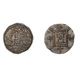 Early Anglo-Saxon Period, Sceatta, Secondary series R5, crowned and draped bust right, large...
