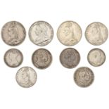 George III, Halfcrowns (3), all 1817; Victoria, Crowns (3), 1889, 1890, 1895, Double-Florin,...