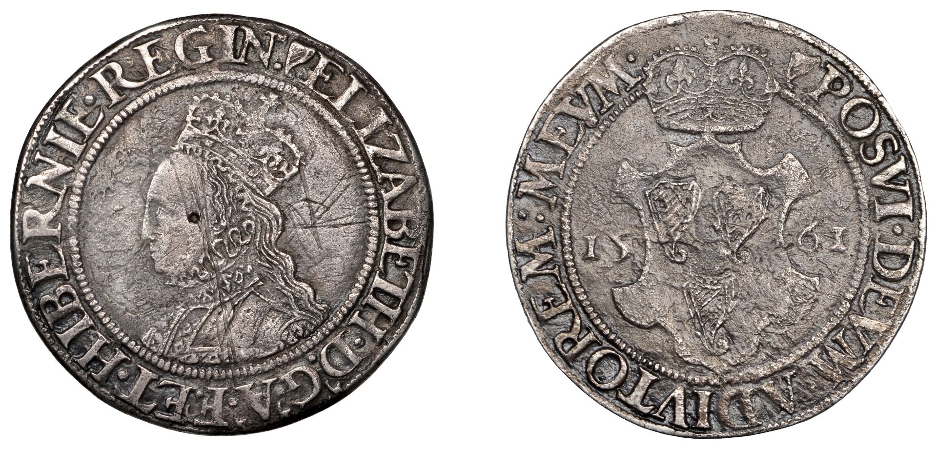 Elizabeth I (1558-1603), Second issue, Shilling, 1561, mm. harp, reads regin, 4.26g/9h (S 65...