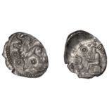British Iron Age, CANTII, Dubnovellaunos, silver Unit, bull left with large hooves, wings ab...
