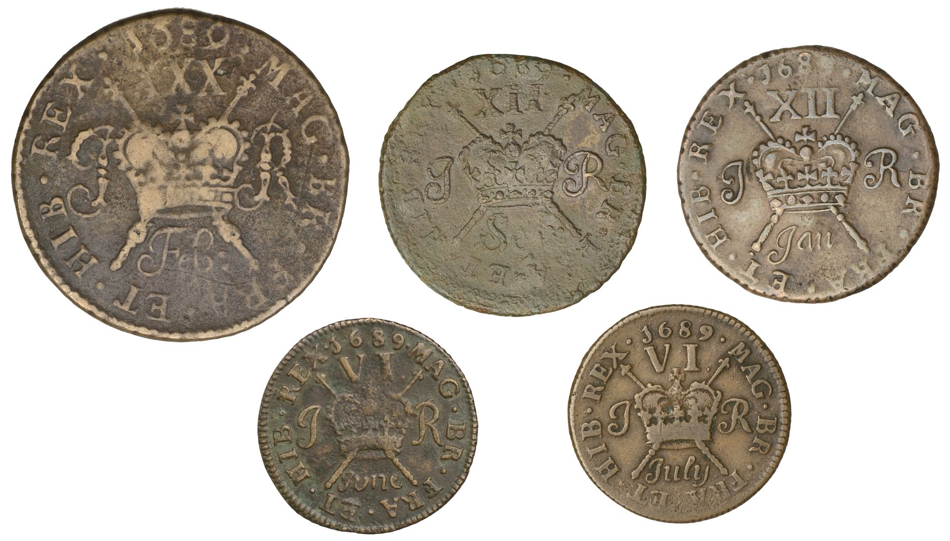 James II (1685-1691), Gunmoney coinage, Halfcrown, 1689 Feb:, stop after gratia, 14.43g/1h (... - Image 2 of 2