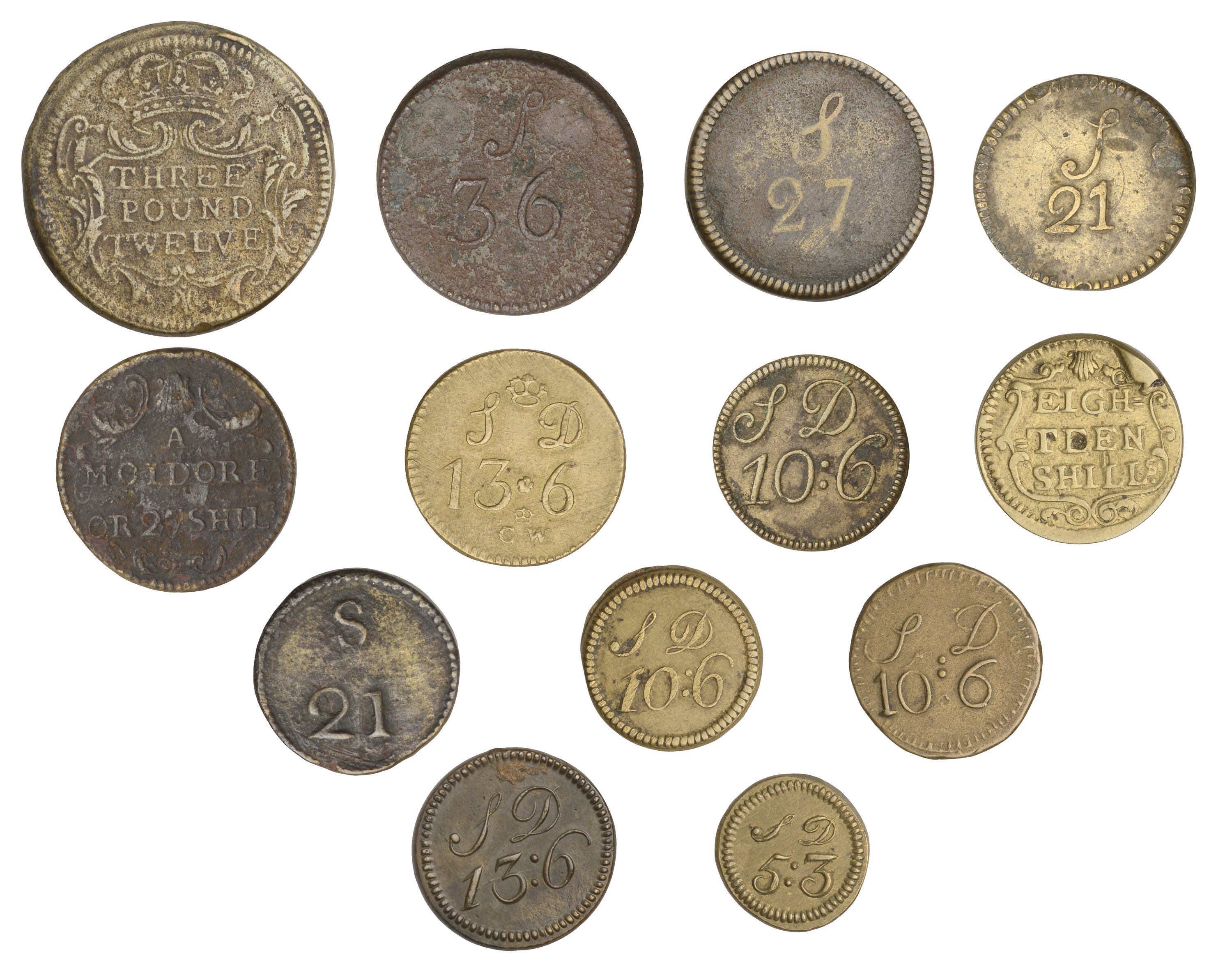 Coin weights: Portuguese series, Three Pounds Twelve Shillings (W 1614), Moidore or 27 Shill... - Image 2 of 2