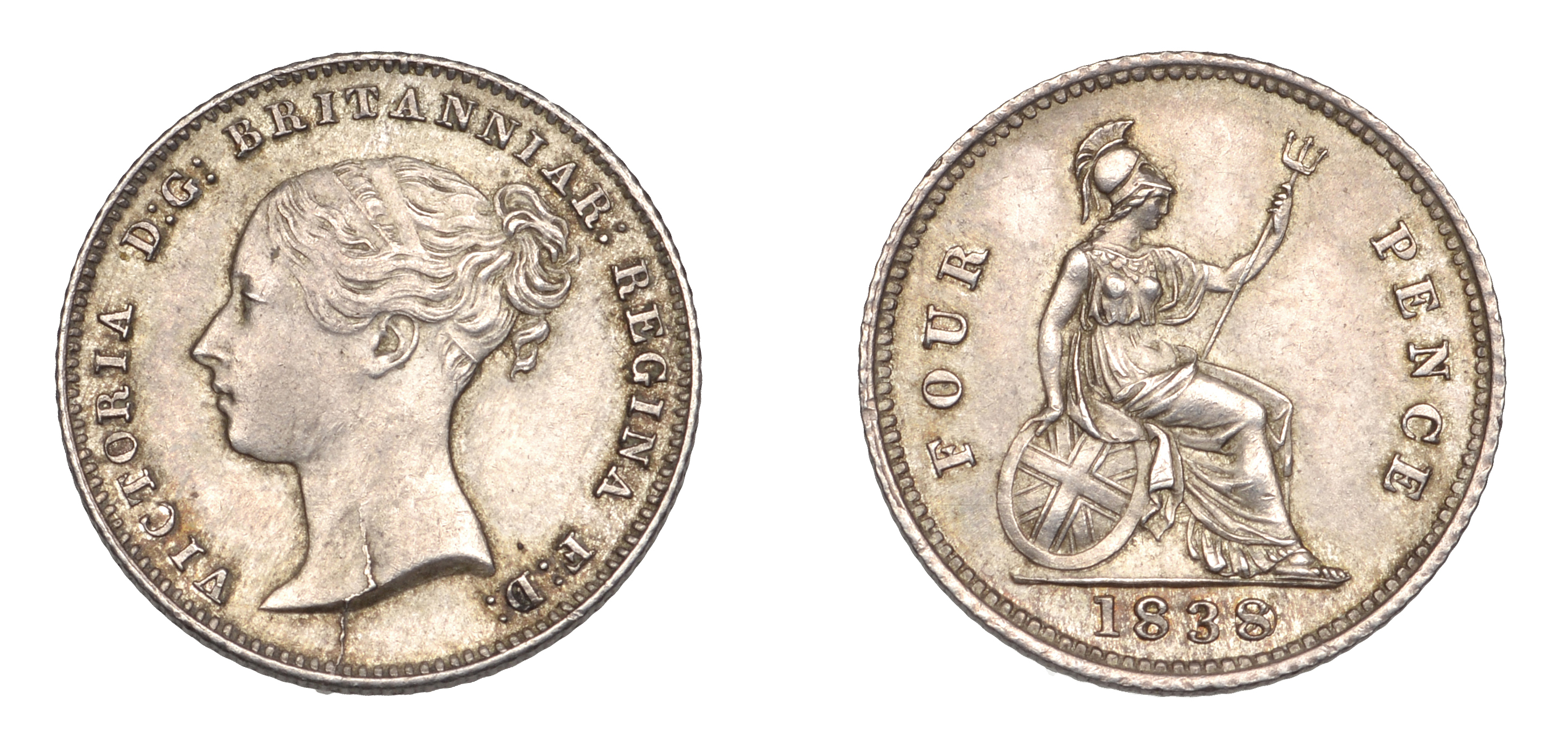 Victoria (1837-1901), Groat, 1838, second 8 over horizontal 8 (ESC 3322; S 3913). Extremely...