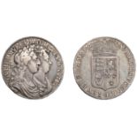 William and Mary (1688-1694), Halfcrown, 1689, first shield, caul only frosted, pearls, edge...