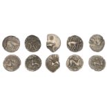 ICENI, Uninscribed issues, silver Units (2), Star type, boar right with bristles across back...
