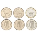 Eire (1937- ), One Pound (3), 1990 (2, on polished blanks), 2000 sterling silver Proof pi...