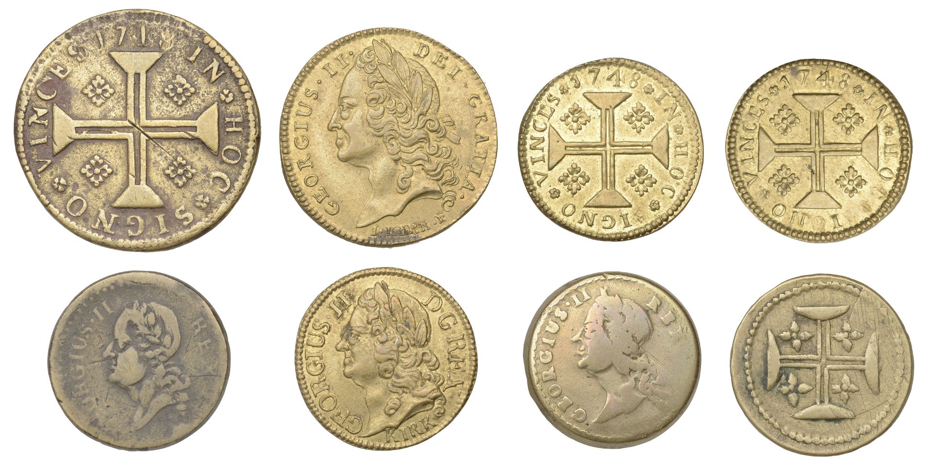 Coin weights: George II, Guineas (2, W 1415, 1417), weights by Kirk, Guinea, 1748 (W 1462),...