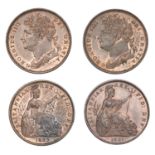 George IV, Farthings (2), 1821, 1825, obv. 1 (S 3822) [2]. Extremely fine or better with som...