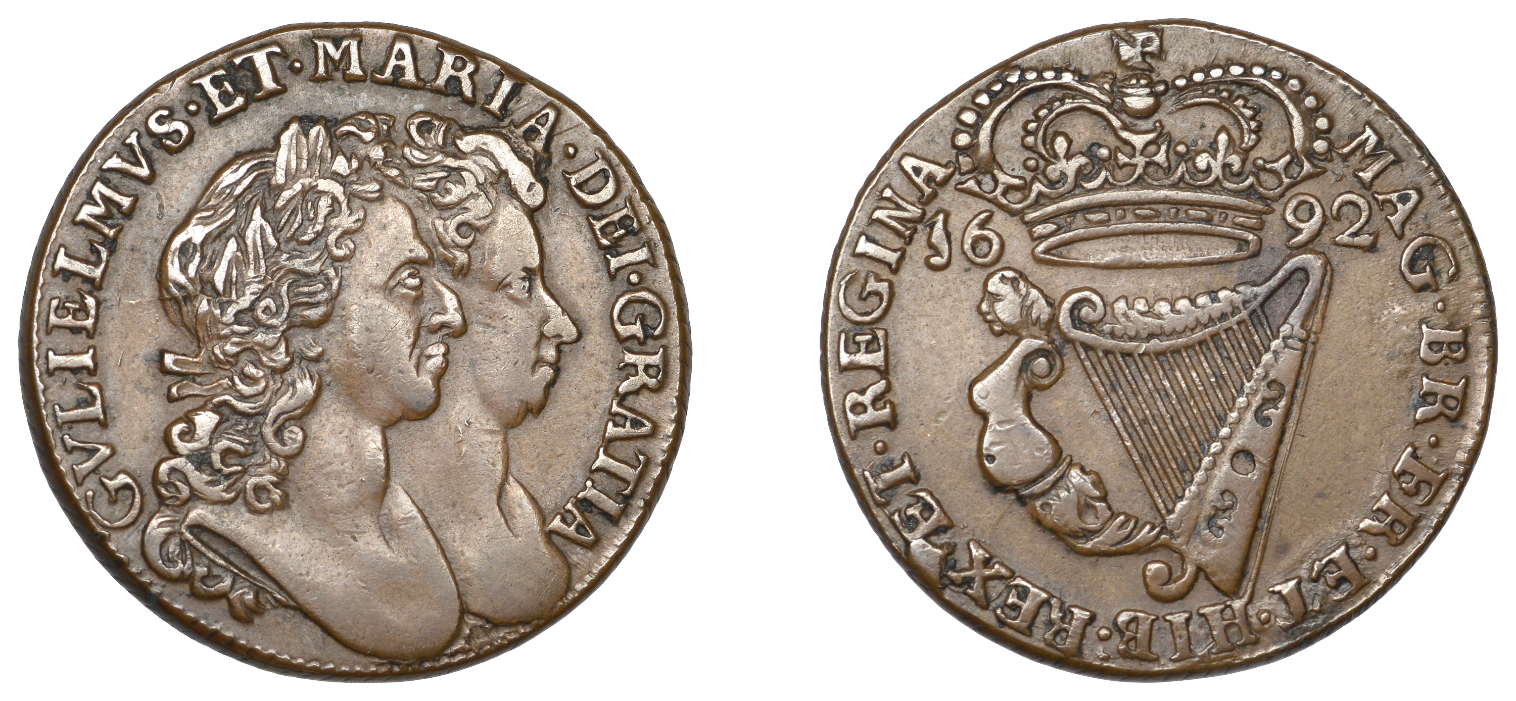 William and Mary (1691-1694), Halfpenny, 1692 (S 6597). About extremely fine, excellent port...