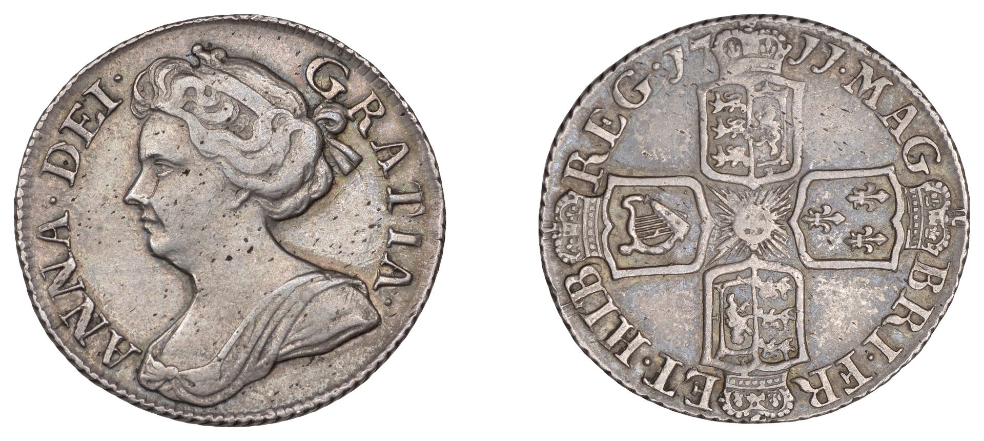 Anne (1702-1714), Sixpence, 1711, small lis in French shield (ESC 1460; S 3619). Good very...