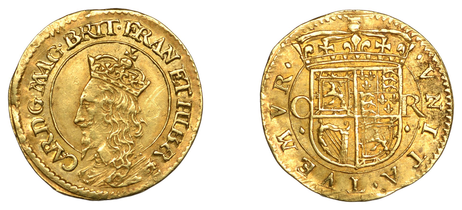 Charles I (1625-1649), Third coinage, Briot's issue, gold Eighth-Unit or Halfcrown, b below...