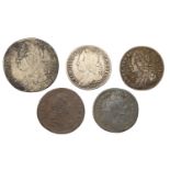 William III, Sixpence, 1696 (S 3520); George II, Shilling, 1745 lima (S 3703); Sixpences (2)...