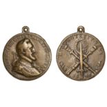 FRANCE, Peace of Vervins, 1598, a bronze medal by C. Bloc, laureate and armoured bust of Hen...