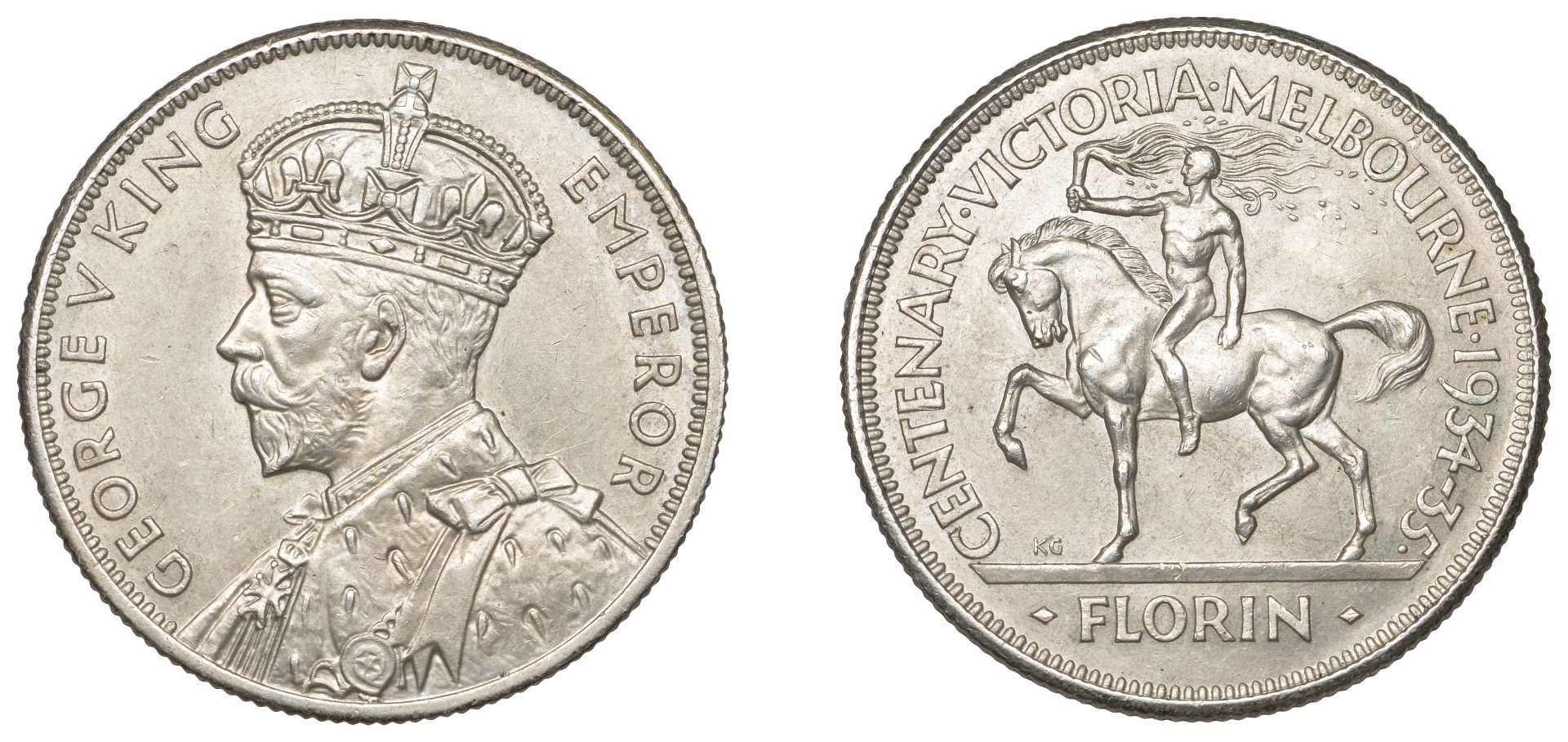 Australia, George V, Florin, 1934, Melbourne Centenary (KM 33). Extremely fine Â£150-Â£180