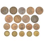 Victoria to George VI, brass Threepences (5), Pennies (8) and Halfpence (6) [19]. Varied sta...