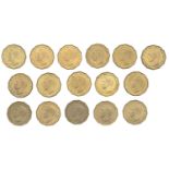 George VI, brass Threepences (16), 1937-46, 1948-50, 1951 (2 - one Proof), 1952 (S 4112-3) [...