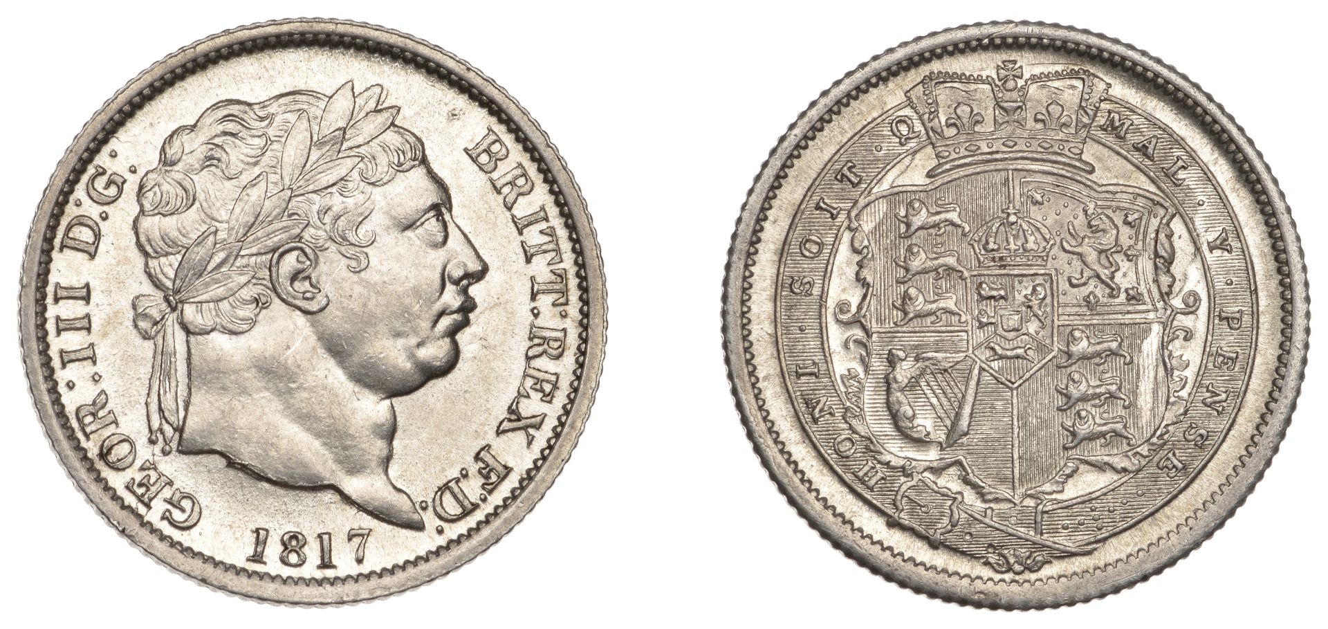 George III (1760-1820), New coinage, Shilling, 1817 (ESC 2144; S 3790). Small cut on rim at...