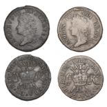 James II (1685-1691), Gunmoney coinage, Shillings (2), both 1690 May, Dublin, extra stops on...