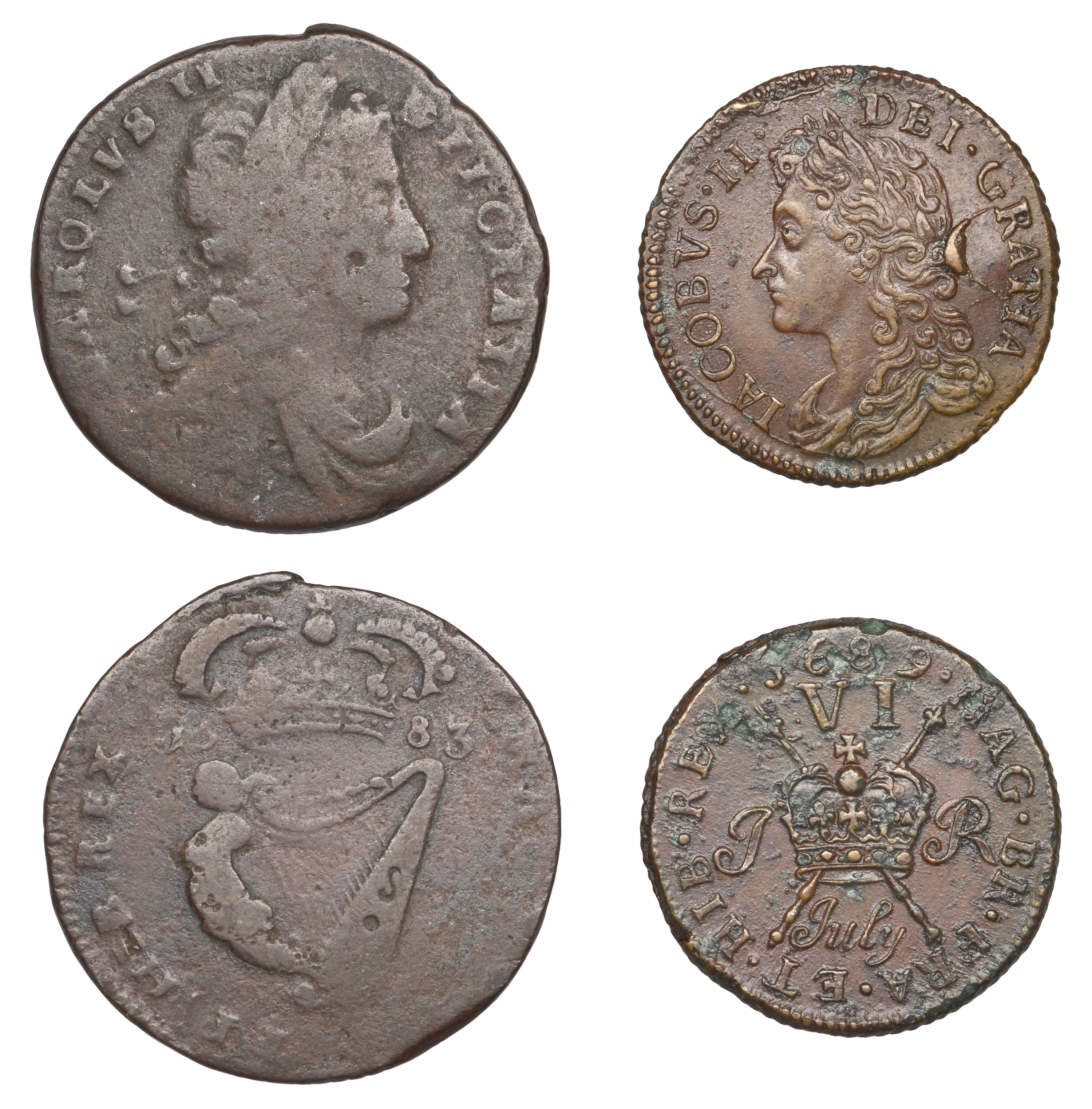 James II (1685-1691), Gunmoney coinage, Sixpence, 1689 July, 4.05g/12h (S 6583B); together w...