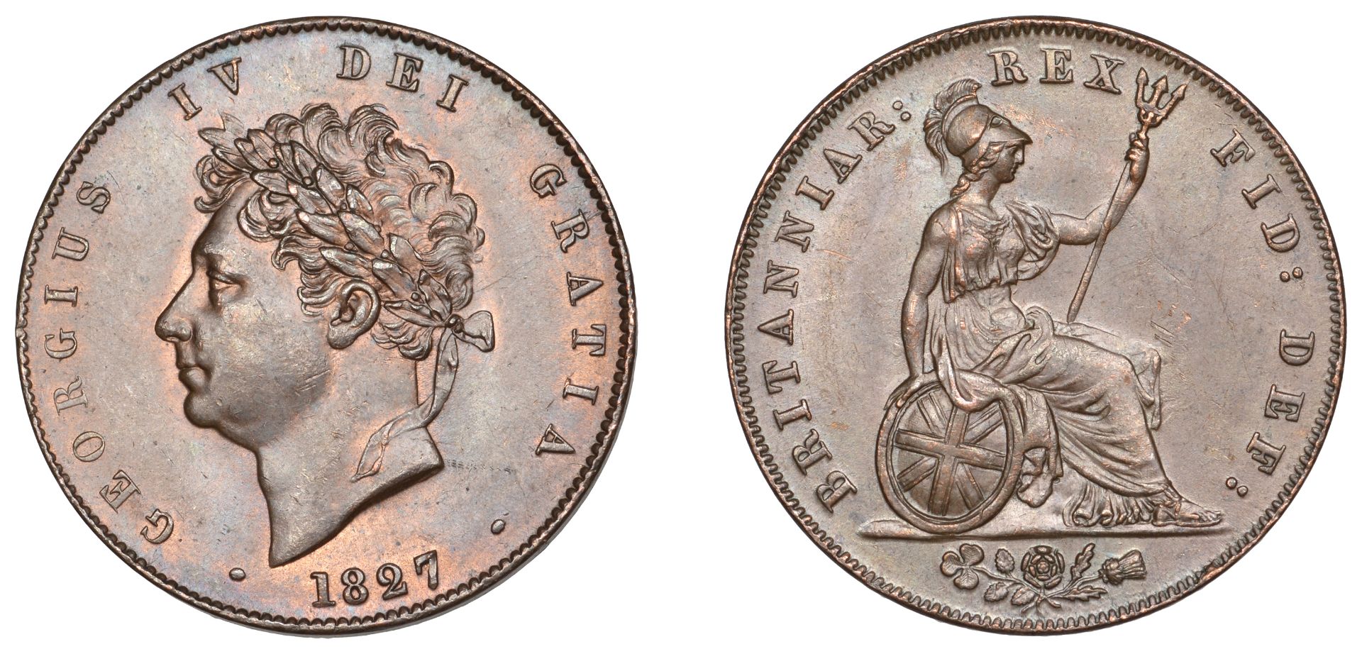 George IV (1820-1830), Halfpenny, 1827 (BMC 1438; S 3824). Nearly extremely fine Â£80-Â£100