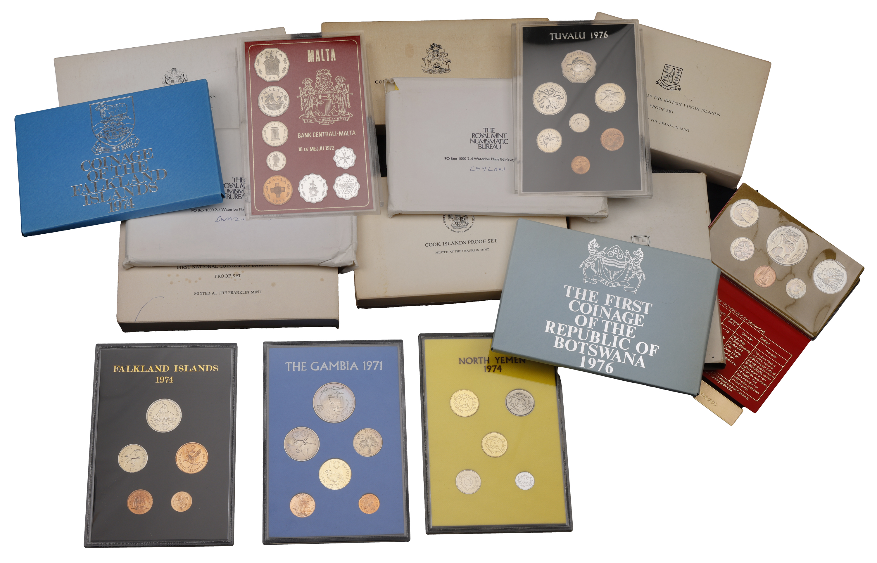 Miscellaneous, Proof sets (15), of Bahamas, Barbados, Botswana, British Virgin Islands, Ceyl...