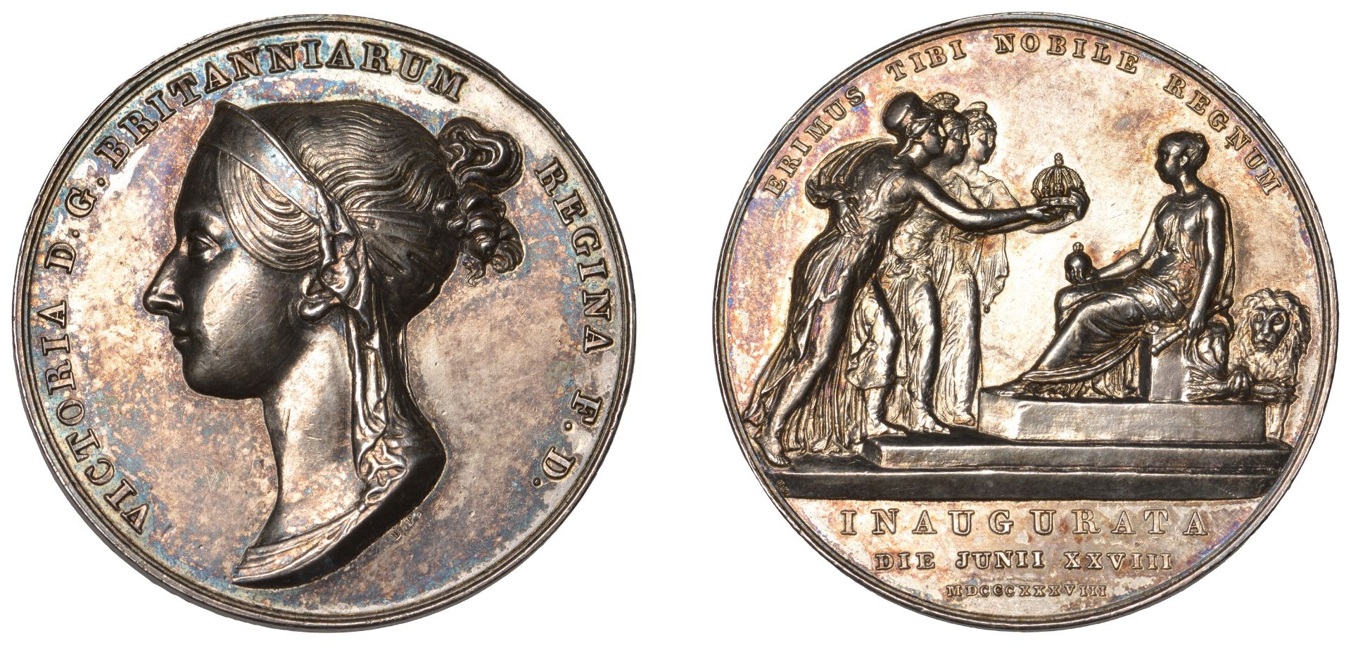 Victoria, Coronation, 1838, a silver medal by B. Pistrucci, diademed bust left, rev. Victori...