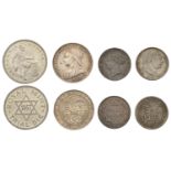 George III, Sixpence, 1816 (S 3791); Victoria, Shilling, 1897 (S 3940A); Sixpence, 1881 (S 3...