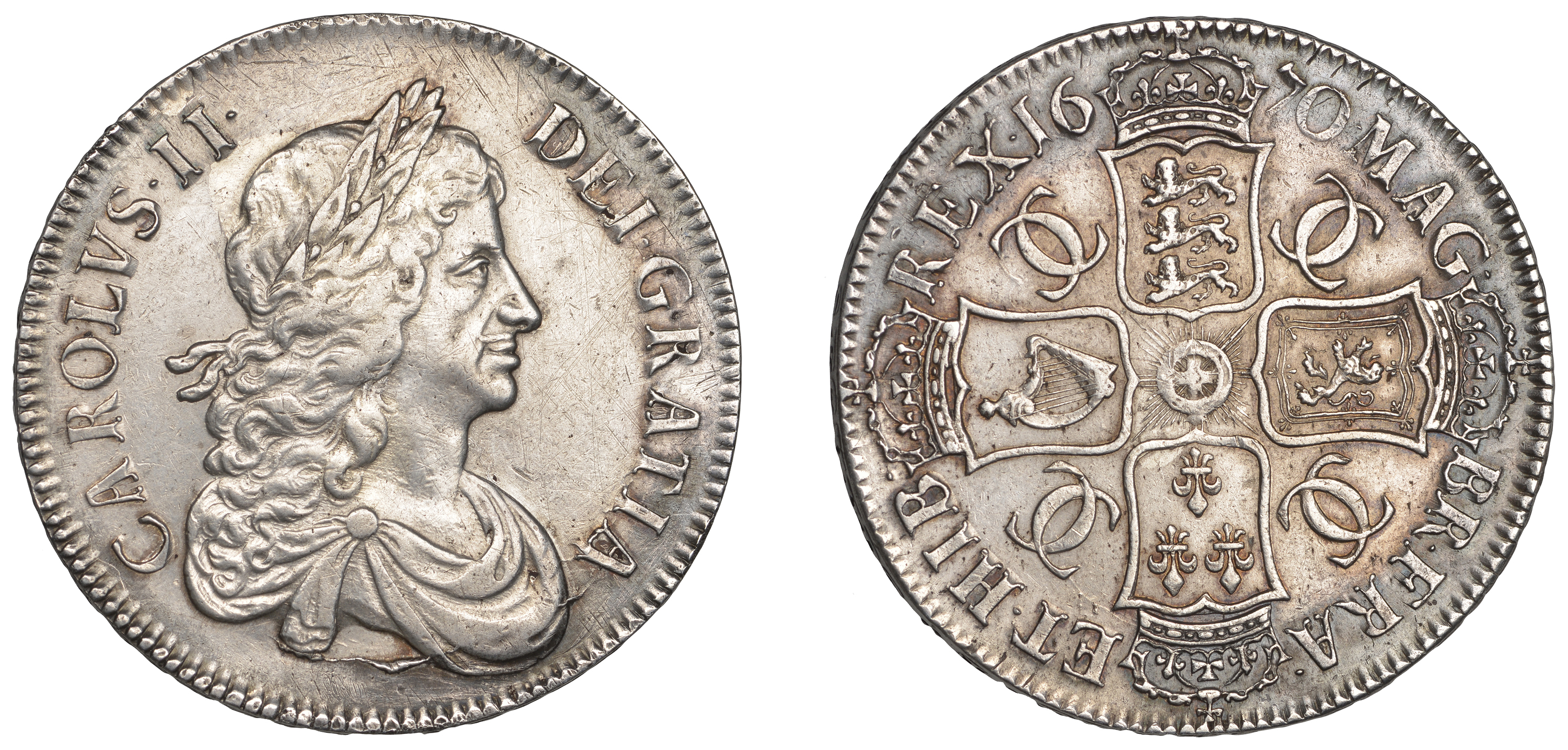 Charles II (1660-1685), Crown, 1670, second bust, edge vicesimo secvndo (ESC 380; S 3357). C...