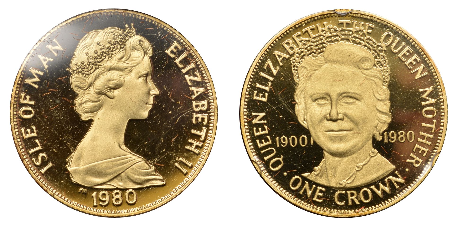 Isle of Man, Elizabeth II, Proof gold Crown, 1980 (KM 68d). Brilliant, as struck; in case of...