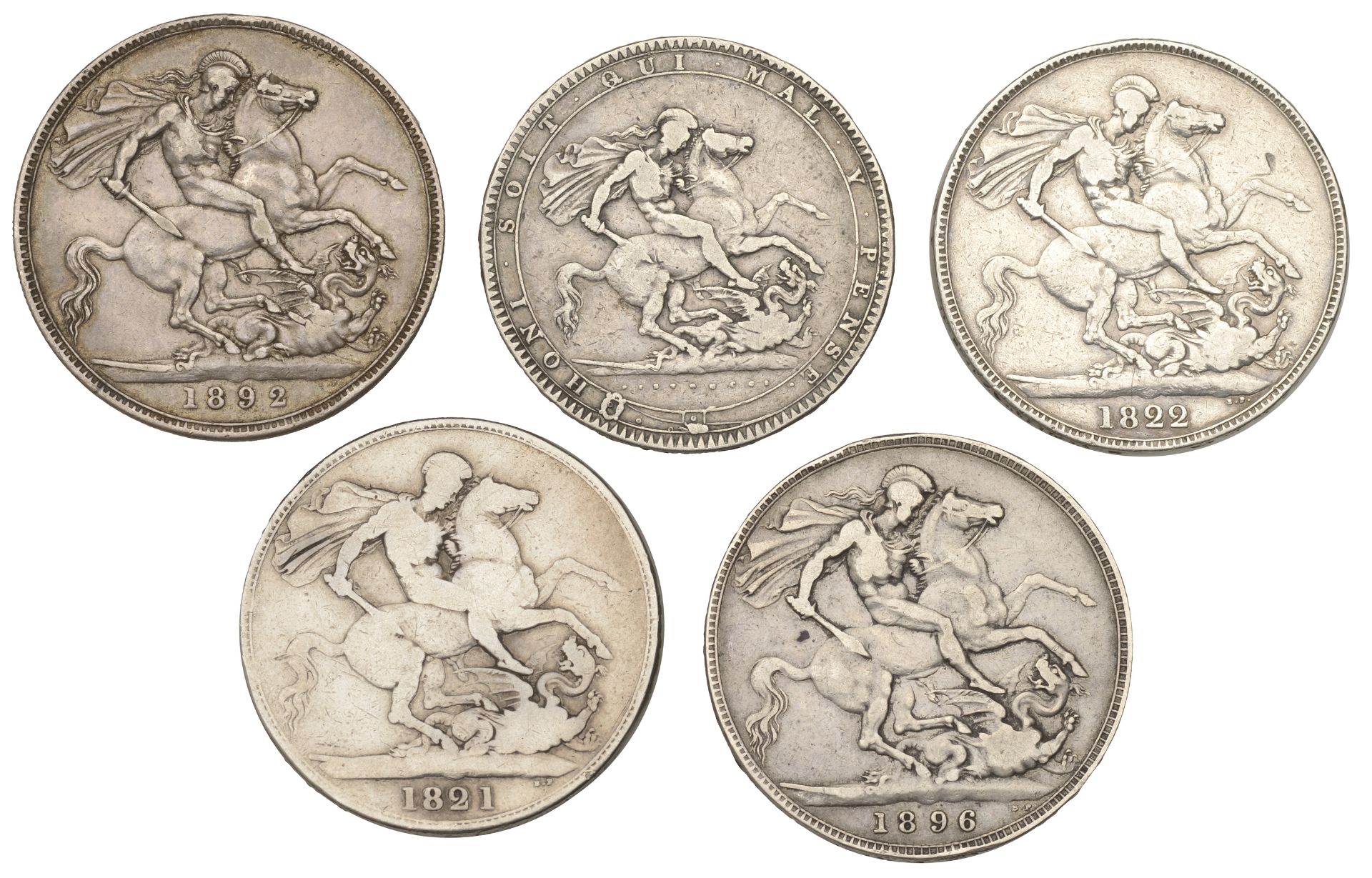 George III, Crown, 1820 (S 3787); George IV, Crowns (2), 1821, 1822 (S 3805); Victoria, Crow... - Image 2 of 2